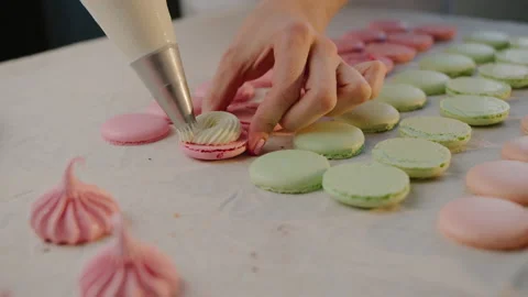 Cooking macaroon at home, a lot of multi-colored, beautiful art Stock Footage 130918652