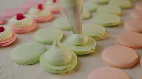 Cooking macaroon at home, a lot of multi-colored, beautiful art Stock Footage 130918803