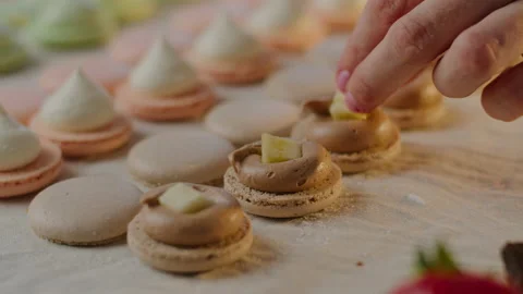 Cooking macaroon at home, a lot of multi-colored, beautiful art Stock Footage 130919026