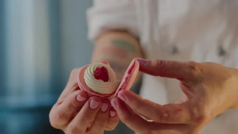 Cooking macaroon at home, a lot of multi-colored, beautiful art Stock Footage 130919115