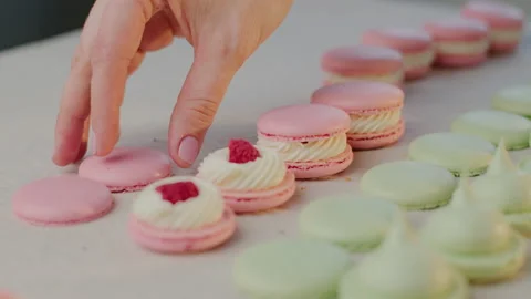 Cooking macaroon at home, a lot of multi-colored, beautiful art Stock Footage 130919227