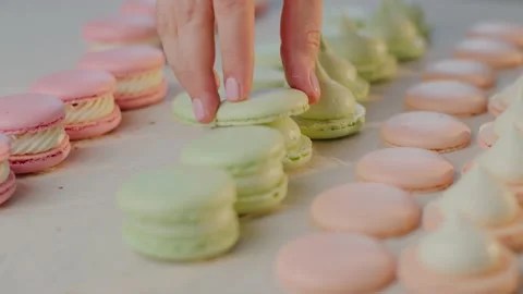 Cooking macaroon at home, a lot of multi-colored, beautiful art Stock Footage 130919327