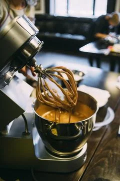 Cooking machine with cacao creme Stock Photos