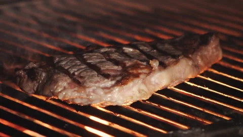 Cooking marble steak on fire. Close up Stock Footage 169699658