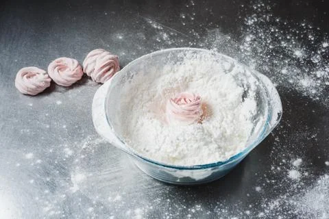 Cooking marshmallows in a professional kitchen Stock Photos