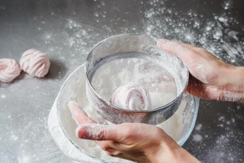 Cooking marshmallows in a professional kitchen Stock Photos