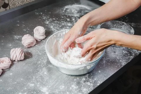 Cooking marshmallows in a professional kitchen Stock Photos