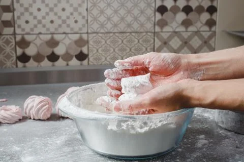 Cooking marshmallows in a professional kitchen Stock Photos