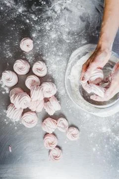 Cooking marshmallows in a professional kitchen Stock Photos