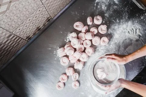 Cooking marshmallows in a professional kitchen Stock Photos