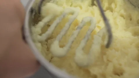 Cooking Mashed Potatoes Close Up .Boiled Potatoes. 4k. 4k video Stock Footage 114703712