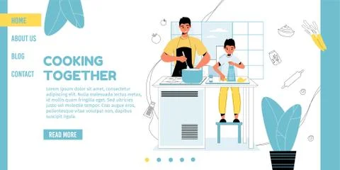 Cooking master class for son child landing page Stock Illustration