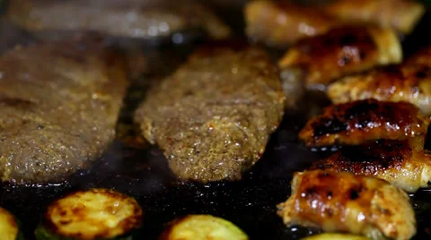 Cooking meat and vegetables Stock Footage 36647172