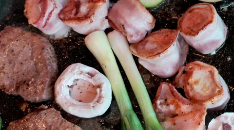 Cooking meat and vegetables Stock Footage 36677754