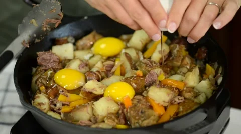 Cooking of Meat and Vegetables Stock Footage 54782106