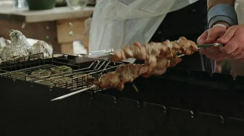 Cooking meat on the fire 스톡 동영상 55358357