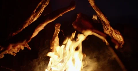 Cooking meat at the fire by night Video stock 86719046