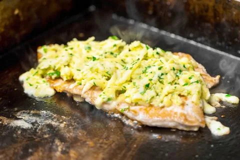 Cooking meat in a frying pan Foto stock