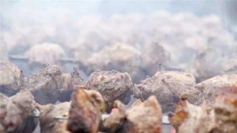 Cooking meat on the grill. Close-up Stock Footage 106555966