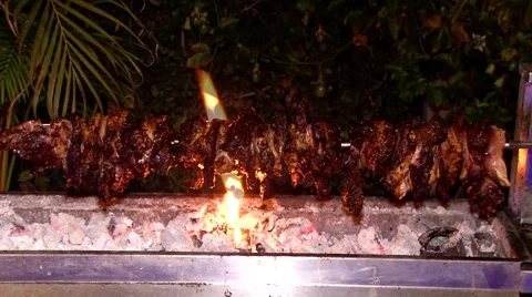 Cooking meat on the grill Stock Footage 43440679