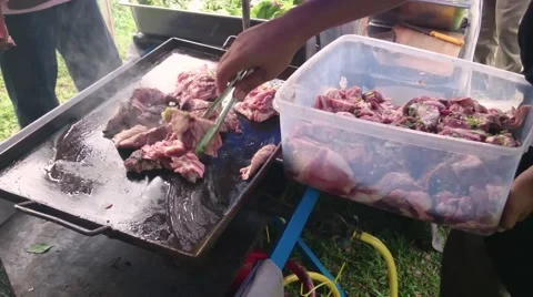 Cooking Meat On Grill Video stock 53410677
