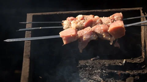Cooking meat on a grill Stock Footage 65276543