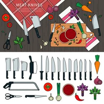 Cooking meat with knives Stock Illustration