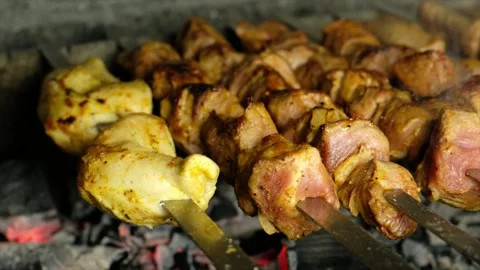 Cooking meat on the mangal. Stock Footage 134467136