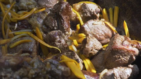 Cooking meat for pilaf Stock Footage 159297877