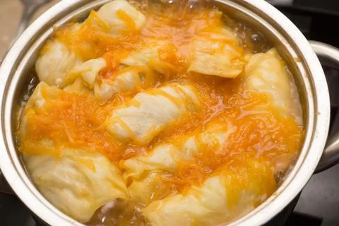 Cooking meat stuffed cabbage Stock Photos