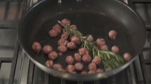 Cooking Meatball in a Pan Stock Footage 85884764
