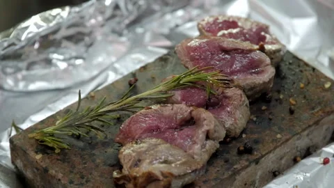 Cooking Medium Rare Meat Video stock 132106035
