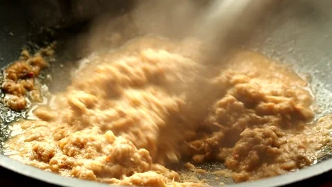 Cooking minced fish salad or Lap Pla in pan, Thai northern famous food. Stock Footage 252779375