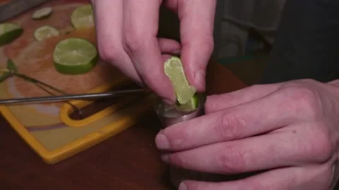 Cooking mojito lime slicing knife juice components green fresh 스톡 동영상 150436621