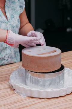 Cooking mousse cake at a cooking class. Cooking at home, home-made food. Stock Photos