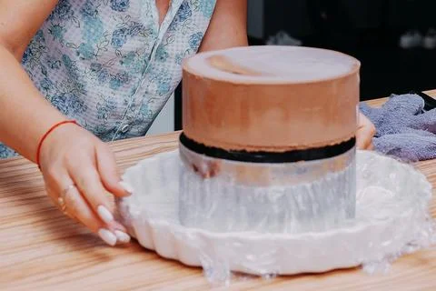 Cooking mousse cake at a cooking class. Cooking at home, home-made food. Stock Photos