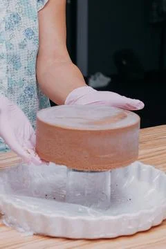 Cooking mousse cake at a cooking class. Cooking at home, home-made food. Stock Photos