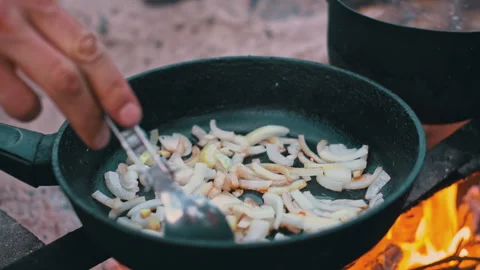 Cooking Onions In Campfire Stock Footage 284248803