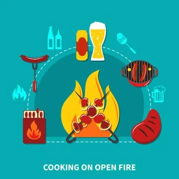 Cooking On Open Fire Stockillustratie