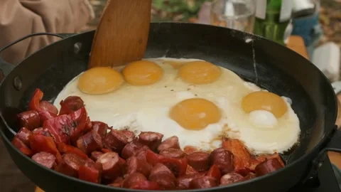 Cooking outdoors concept Stock Footage 258789488