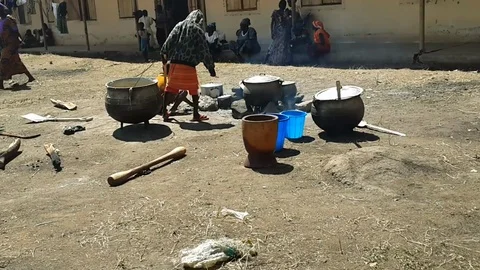 Cooking Outside an Apartment Complex co Stock Footage 116624389