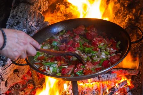 Cooking a paella 스톡 사진