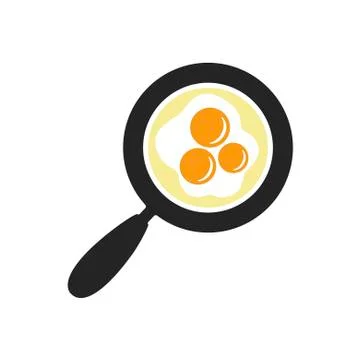 Cooking pan and fried egg on white background. Vector illustration in trendy Stock Illustration