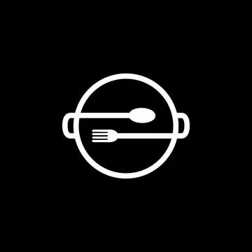 Cooking pan kitchen spoon fork food circle modern minimalist logo design vect Stock Illustration
