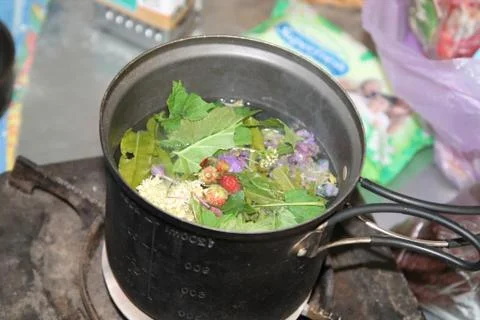 Cooking in a pan Stock Photos