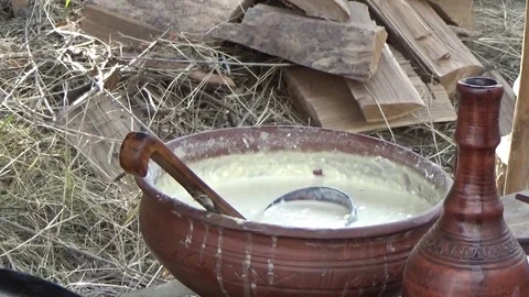 Cooking pancakes on the fire Stock Footage 80029125