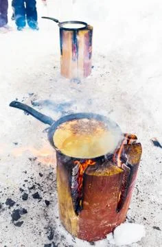 Cooking pancakes on fire 스톡 사진