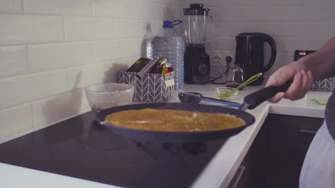 Cooking pancakes at home with family Stock Footage 108281253