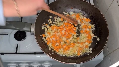 Cooking Pasta With Vegetables Stock Footage 170650791