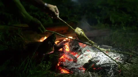 Cooking Piranha Fish On Fire 2 Stock Footage 40402115